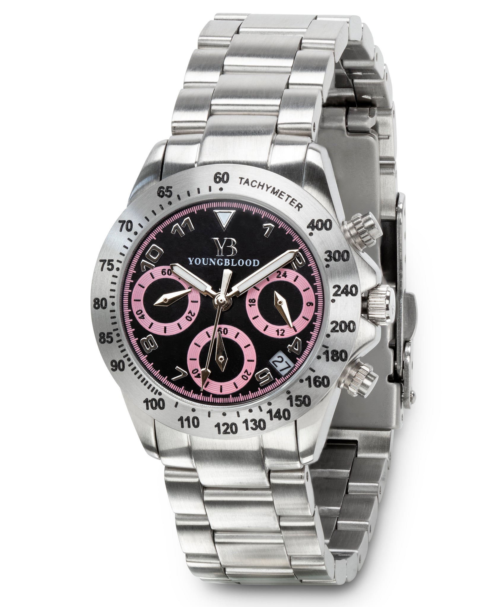 Toy Watch Pink Dial Chronograph with Pink Strap and Crystal Markers ToyWatch Womens Watch 43mm Pink Chronograph Resin Diamond  main image 4
